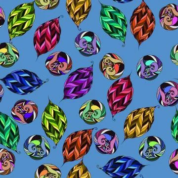 Vector pattern of psychedelic shapes in the form of leaves and octopuses Stock Illustration