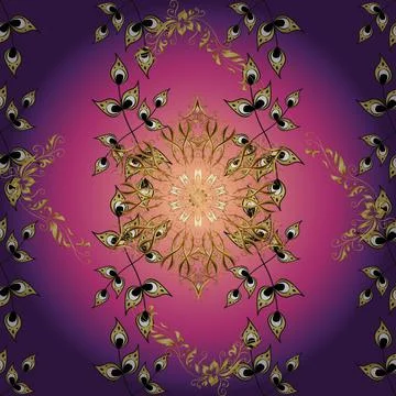 Vector. Pattern in purple, pink, violet colors. Gorgeous seamless patchwork patt Stock Illustration