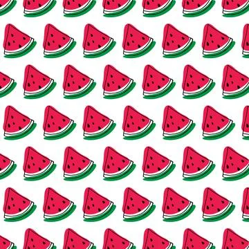 Vector pattern of quarter watermelon in doodle style Stock Illustration