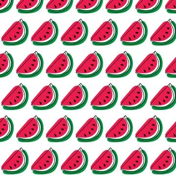 Vector pattern of quarter watermelon in doodle style Stock Illustration
