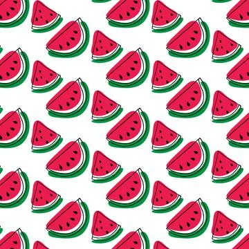 Vector pattern of quarter watermelon in doodle style Stock Illustration