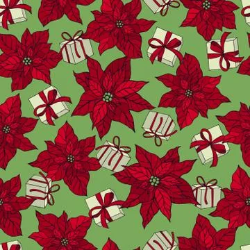 Vector  pattern with red  Christmas flowers. Stock Illustration