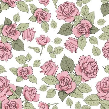 Vector pattern with roses on a light background. Seamless texture for decorat 스톡 일러스트