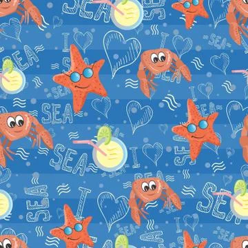 Vector pattern with sea life Stock Illustration