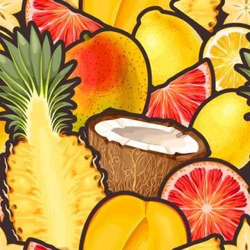 Vector pattern with seamless yellow exotic friut Stock Illustration