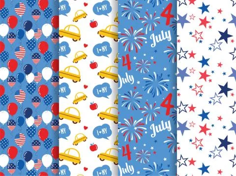 Vector pattern set. National colors of the United States. American flag,stars Stock Illustration