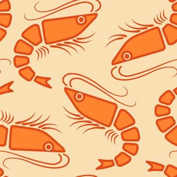 Vector pattern of shrimp in line art style. Vector food pattern of shrimp i.. Stock Illustration
