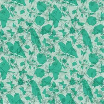 Vector pattern with silhouettes of birds, butterflies and branch Stockillustratie