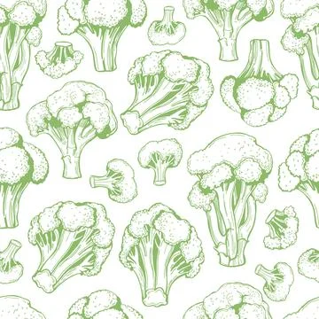 Vector  pattern with sketch broccoli. Stock Illustration