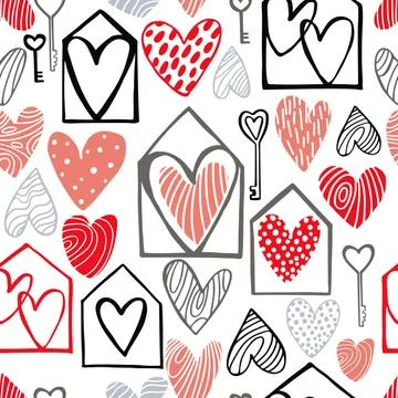 Vector pattern with  sketch hearts. Stock Illustration