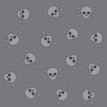 Vector pattern of skull with crossed bones isolated on grey background Stock Illustration