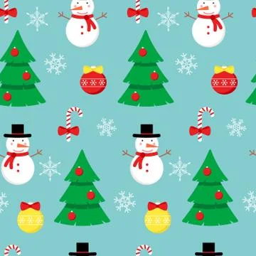Vector pattern with Snowman, Christmas trees and decor elements. Illustrazione stock