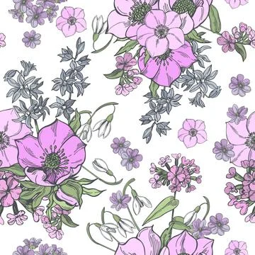Vector pattern with  spring flowers. Stock Illustration