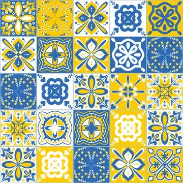 Vector pattern square ceramic tiles in Azulejo style, contrast bluvector illu Illustrazione stock