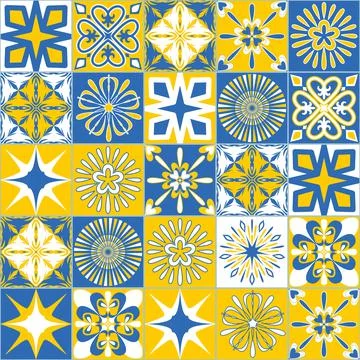 Vector pattern square ceramic tiles in Portuguese Azulejo style, vector illus Illustrazione stock