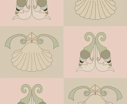 Vector pattern of squares, inside of which there are abstract shapes in the.. Stock Illustration
