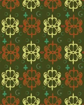 Vector pattern with stylized plants, rings. Illustrazione stock