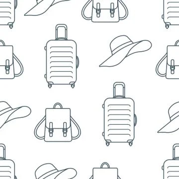 Vector pattern Suitcase Sun Hat Backpack Travel 스톡 일러스트