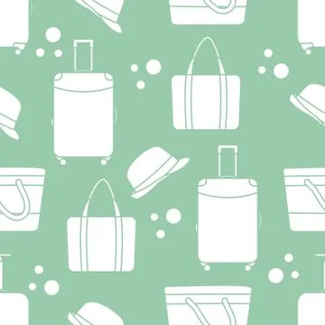 Vector pattern Suitcase Sun Hat Beach bag Travel Stock Illustration
