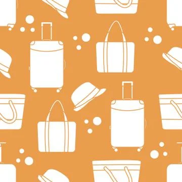Vector pattern Suitcase Sun Hat Beach bag Travel Stock Illustration