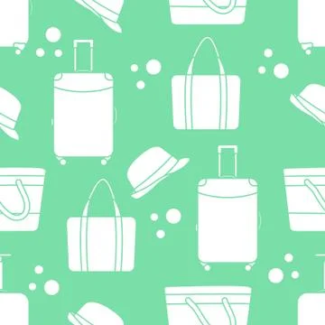Vector pattern Suitcase Sun Hat Beach bag Travel Stock Illustration