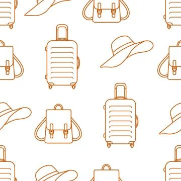 Vector pattern Suitcase Sun Hat Backpack Travel Illustrazione stock