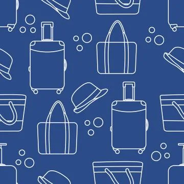 Vector pattern Suitcase Sun Hat Beach bag Travel Stock Illustration