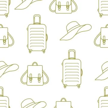 Vector pattern Suitcase Sun Hat Backpack Travel 스톡 일러스트