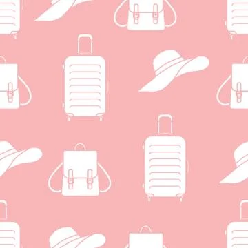 Vector pattern Suitcase Sun Hat Backpack Travel Illustrazione stock