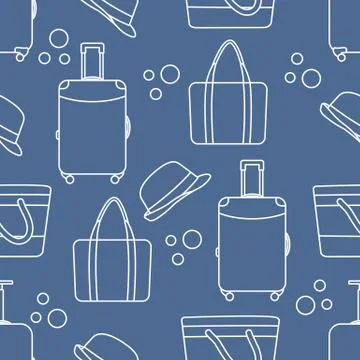 Vector pattern Suitcase Sun Hat Beach bag Travel Illustrazione stock