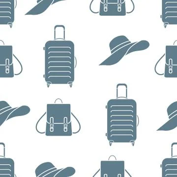 Vector pattern Suitcase Sun Hat Backpack Travel 库存插图