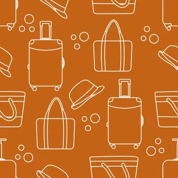 Vector pattern Suitcase Sun Hat Beach bag Travel Illustrazione stock