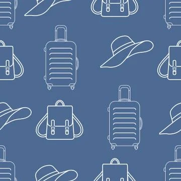 Vector pattern Suitcase Sun Hat Backpack Travel Stock Illustration