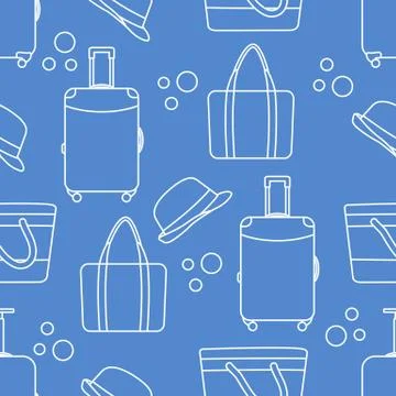 Vector pattern Suitcase Sun Hat Beach bag Travel Illustrazione stock