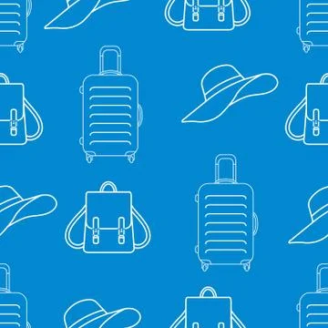 Vector pattern Suitcase Sun Hat Backpack Travel 库存插图