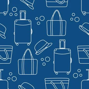 Vector pattern Suitcase Sun Hat Beach bag Travel Illustrazione stock