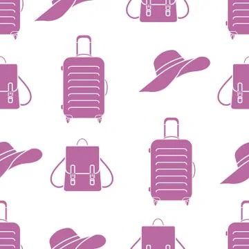 Vector pattern Suitcase Sun Hat Backpack Travel Illustrazione stock