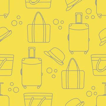 Vector pattern Suitcase Sun Hat Beach bag Travel Stock Illustration