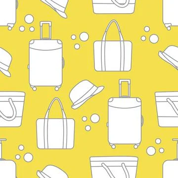 Vector pattern Suitcase Sun Hat Beach bag Travel Illustrazione stock