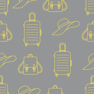 Vector pattern Suitcase Sun Hat Backpack Travel Illustrazione stock