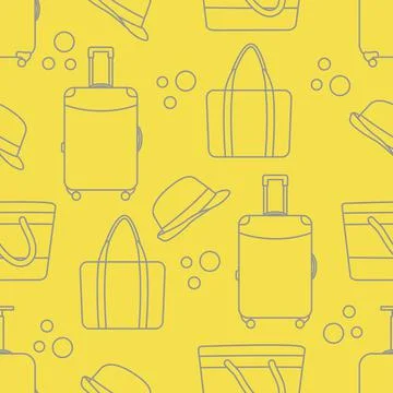 Vector pattern Suitcase Sun Hat Beach bag Travel Stock Illustration