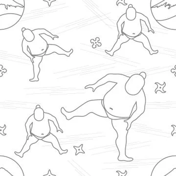 Vector pattern of sumo wrestler, shurikens and mountain Fuji. 库存插图