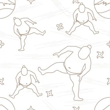 Vector pattern of sumo wrestler, shurikens and mountain Fuji. Stock Illustration