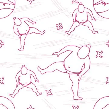 Vector pattern of sumo wrestler, shurikens and mountain Fuji. Illustrazione stock