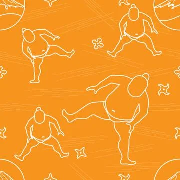 Vector pattern of sumo wrestler, shurikens and mountain Fuji. 库存插图
