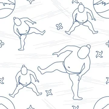 Vector pattern of sumo wrestler, shurikens and mountain Fuji. Illustrazione stock