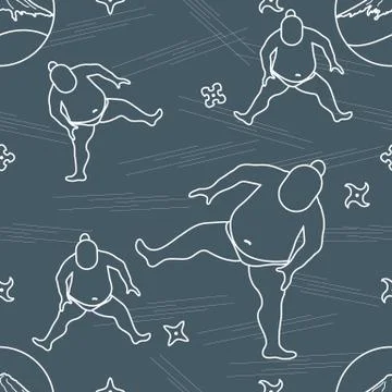 Vector pattern of sumo wrestler, shurikens and mountain Fuji. Illustrazione stock