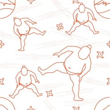 Vector pattern of sumo wrestler, shurikens and mountain Fuji. 스톡 일러스트
