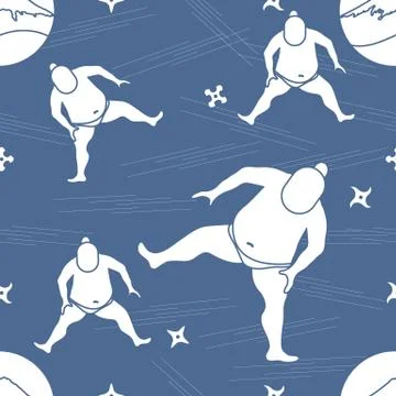 Vector pattern of sumo wrestler, shurikens and mountain Fuji. Illustrazione stock
