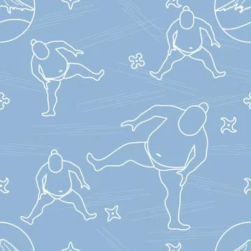 Vector pattern of sumo wrestler, shurikens and mountain Fuji. Stock Illustration